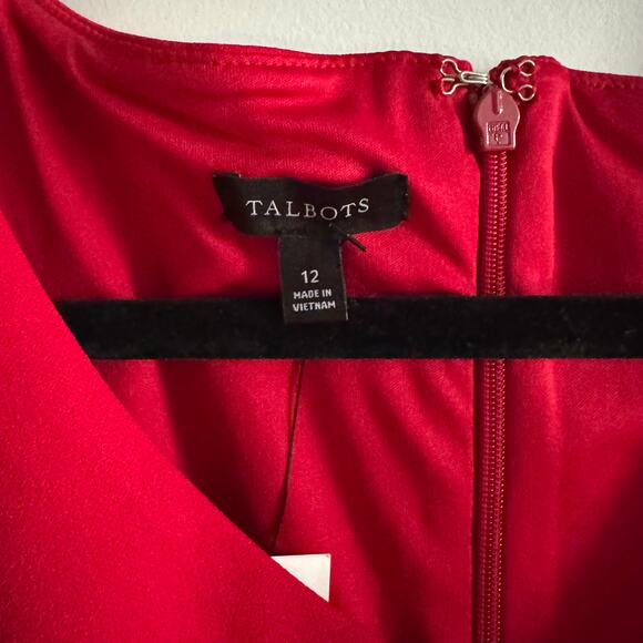New Talbots Shift Dress Red V-Neck Twisted Front Back Zip 3/4 Sleeve Sz 12 - Picture 2 of 5